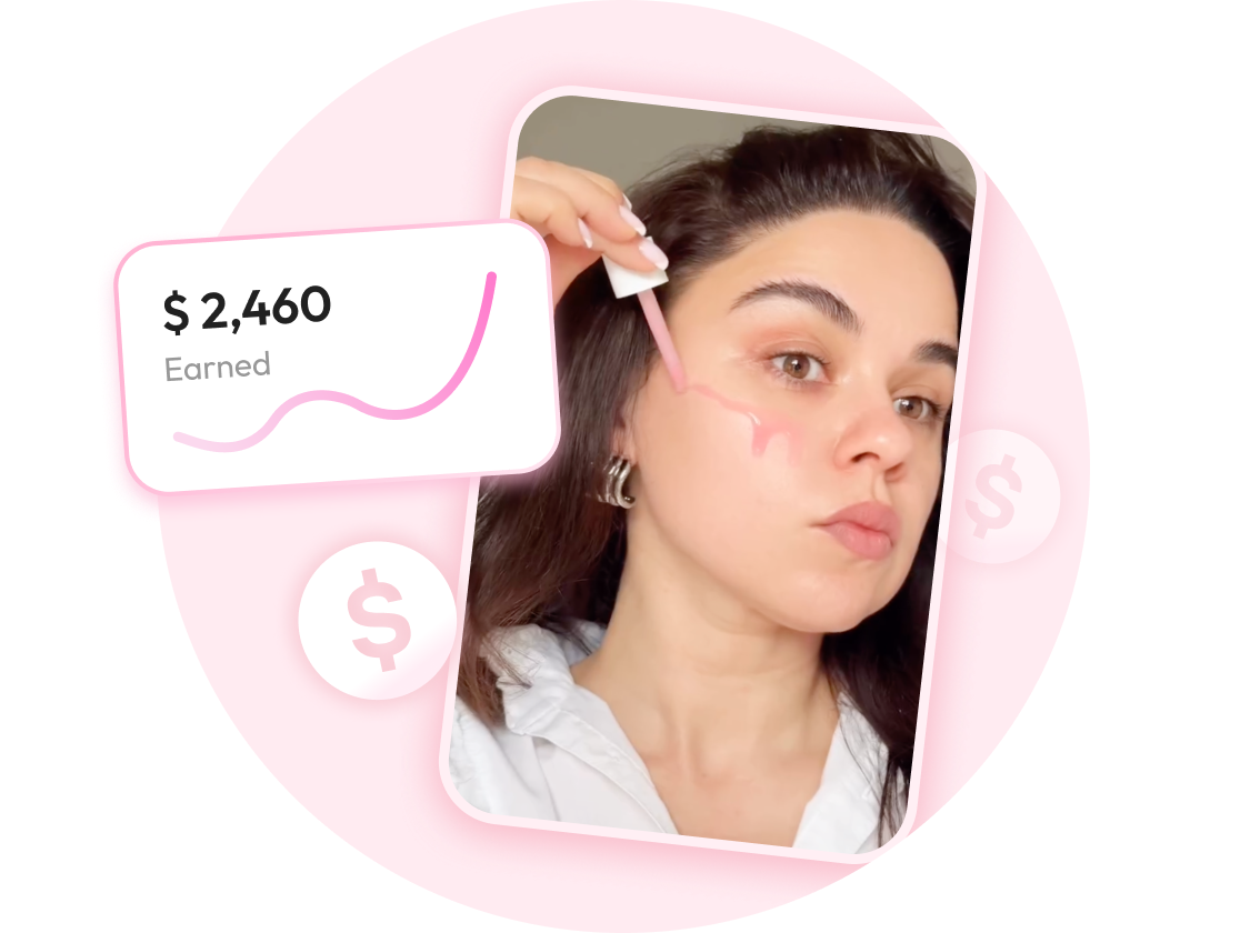 $2,460 Earned — medicube PRO ambassador applying skincare